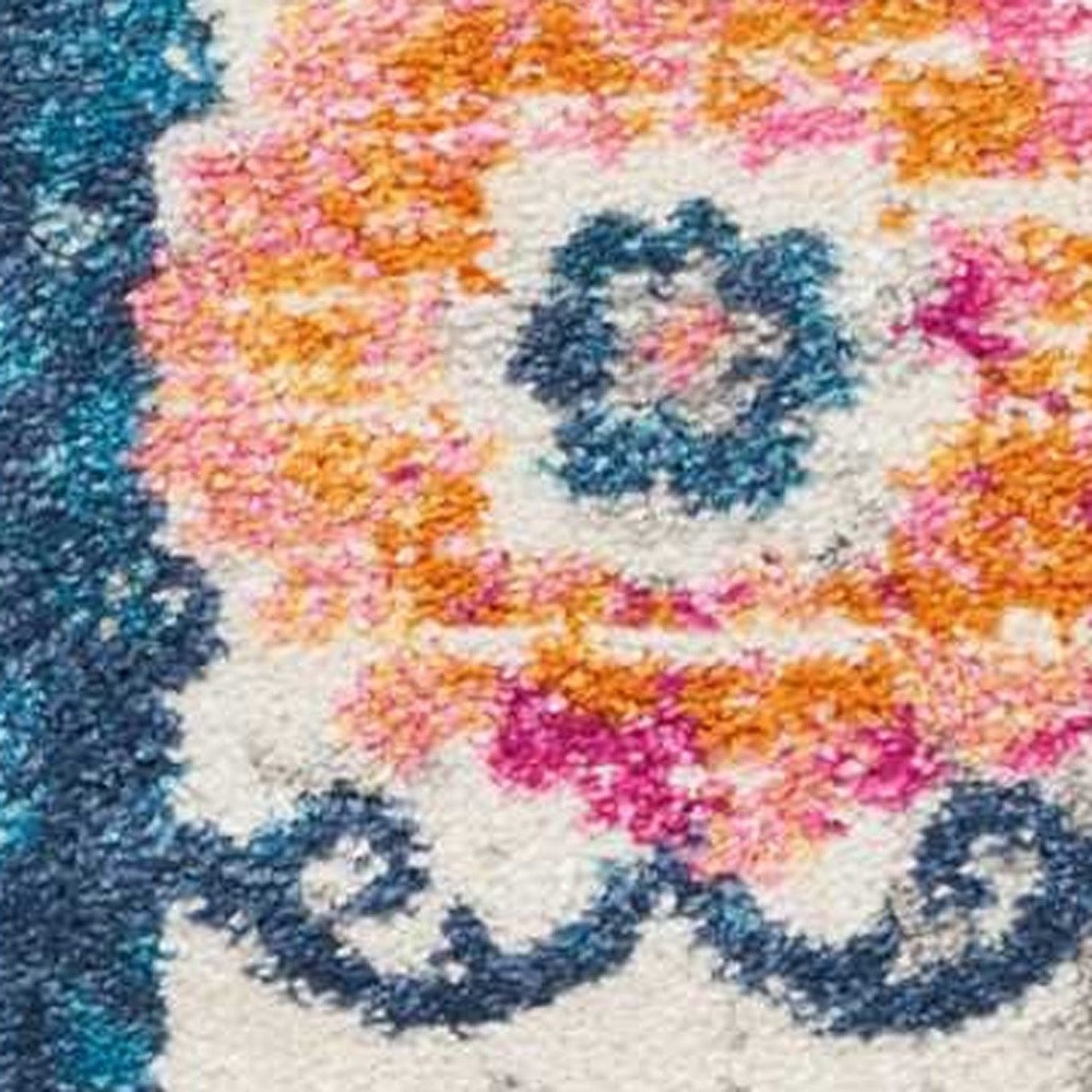 8' Ivory And Blue Floral Runner Rug