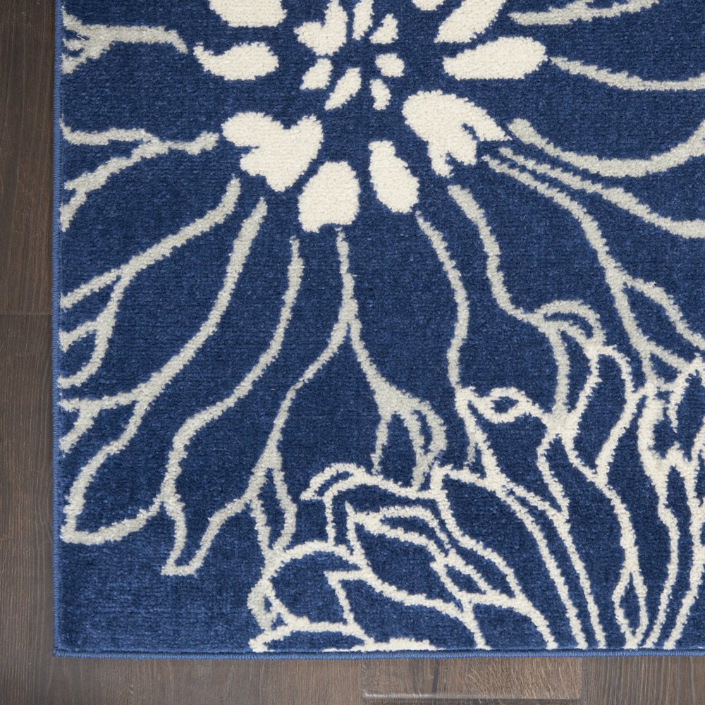 8' Ivory And Blue Floral Runner Rug