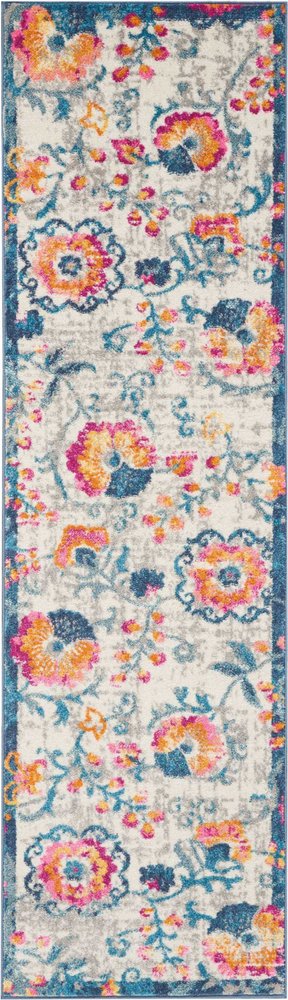 8' Ivory And Blue Floral Runner Rug