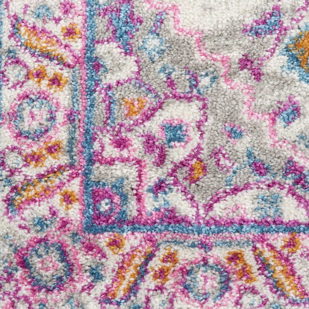 10' Light Gray And Pink Medallion Runner Rug