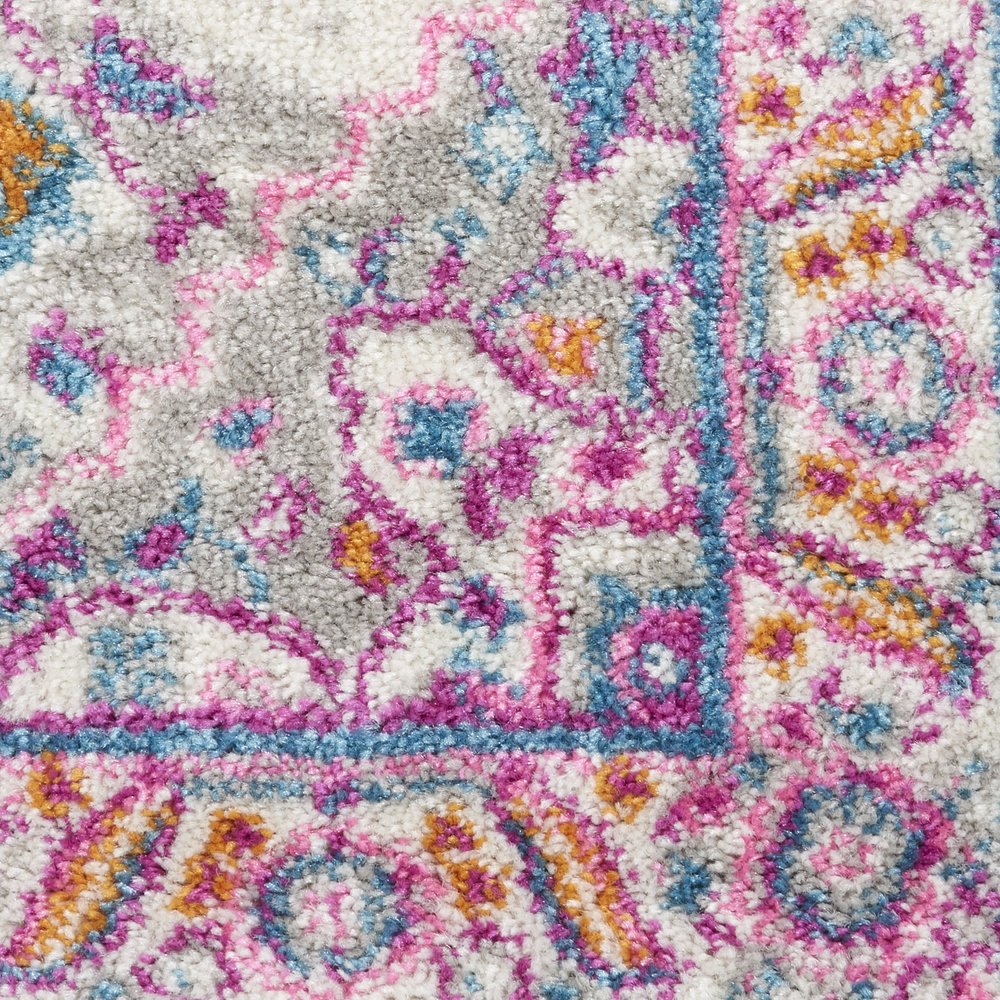 10' Light Gray And Pink Medallion Runner Rug