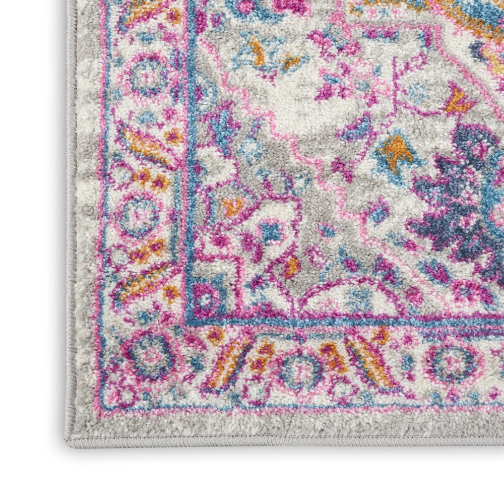 10' Light Gray And Pink Medallion Runner Rug