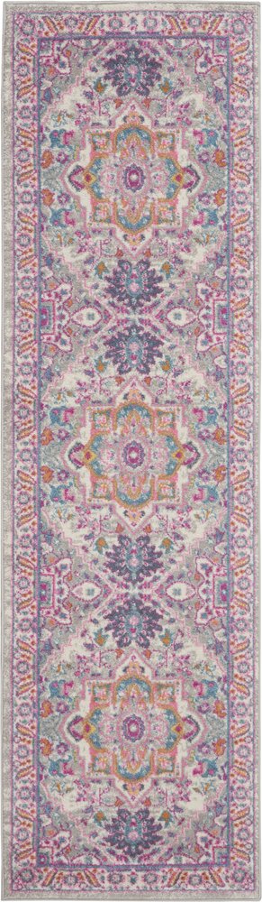10' Light Gray And Pink Medallion Runner Rug
