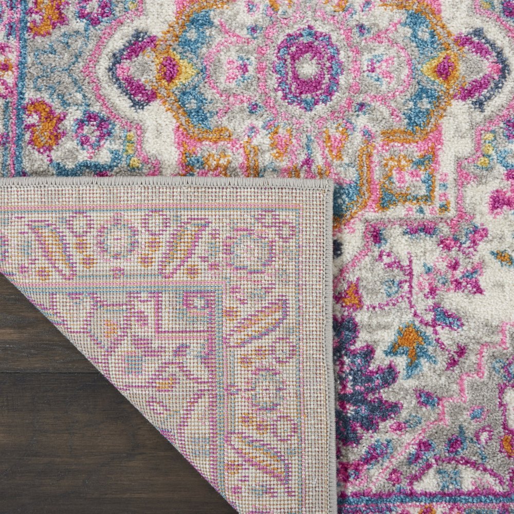 10' Light Gray And Pink Medallion Runner Rug