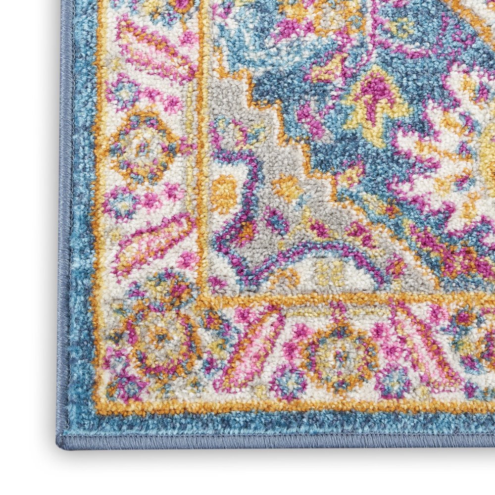 6' Teal And Ivory Medallion Distressed Runner Rug