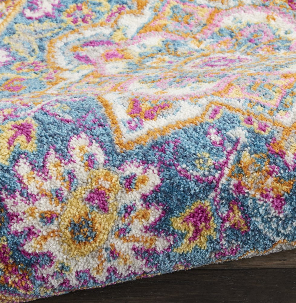 6' Teal And Ivory Medallion Distressed Runner Rug