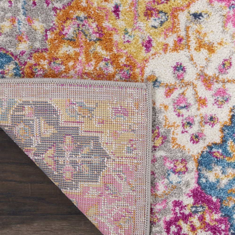 8' X 10' Gray Blue And Orange Quatrefoil Distressed Area Rug