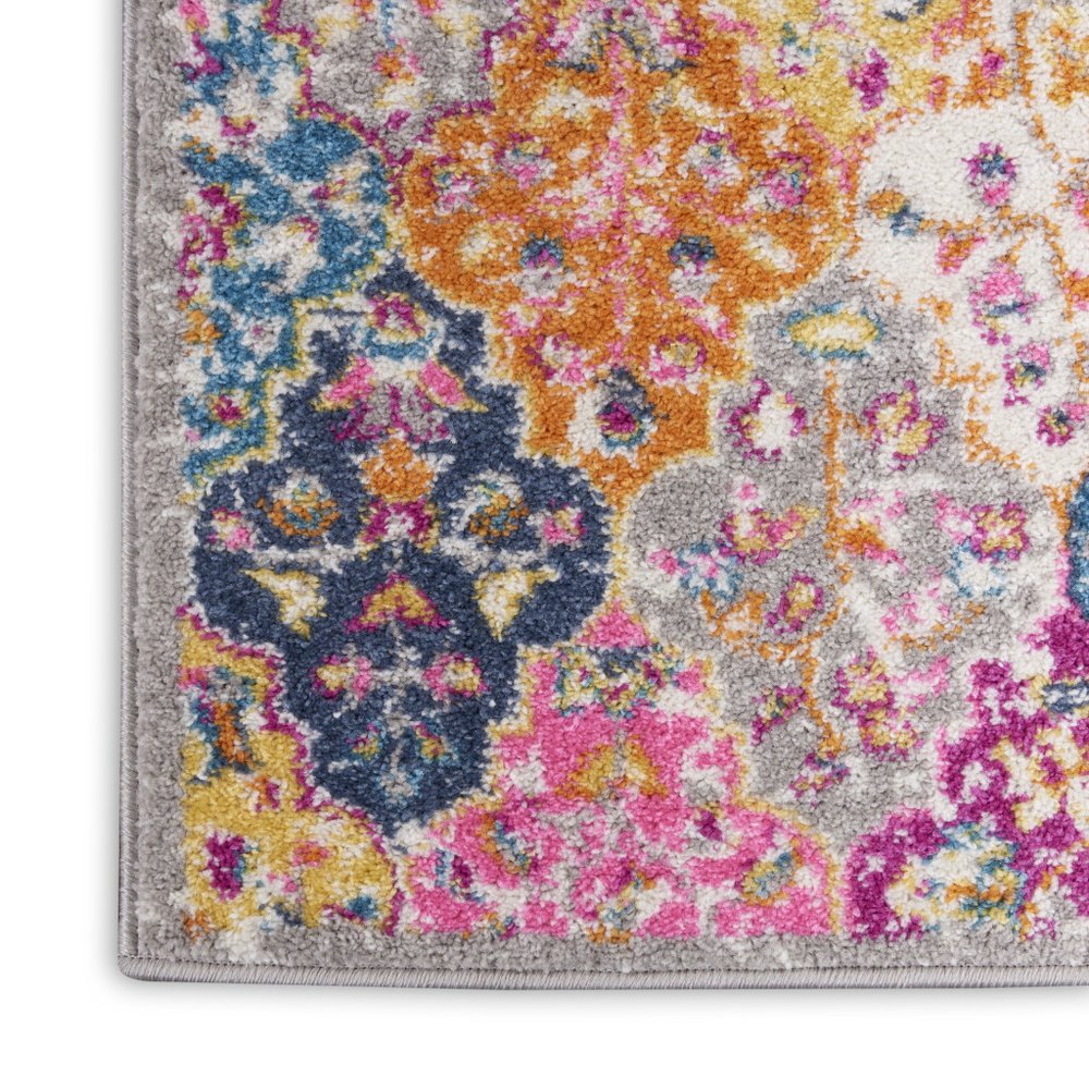 8' X 10' Gray Blue And Orange Quatrefoil Distressed Area Rug