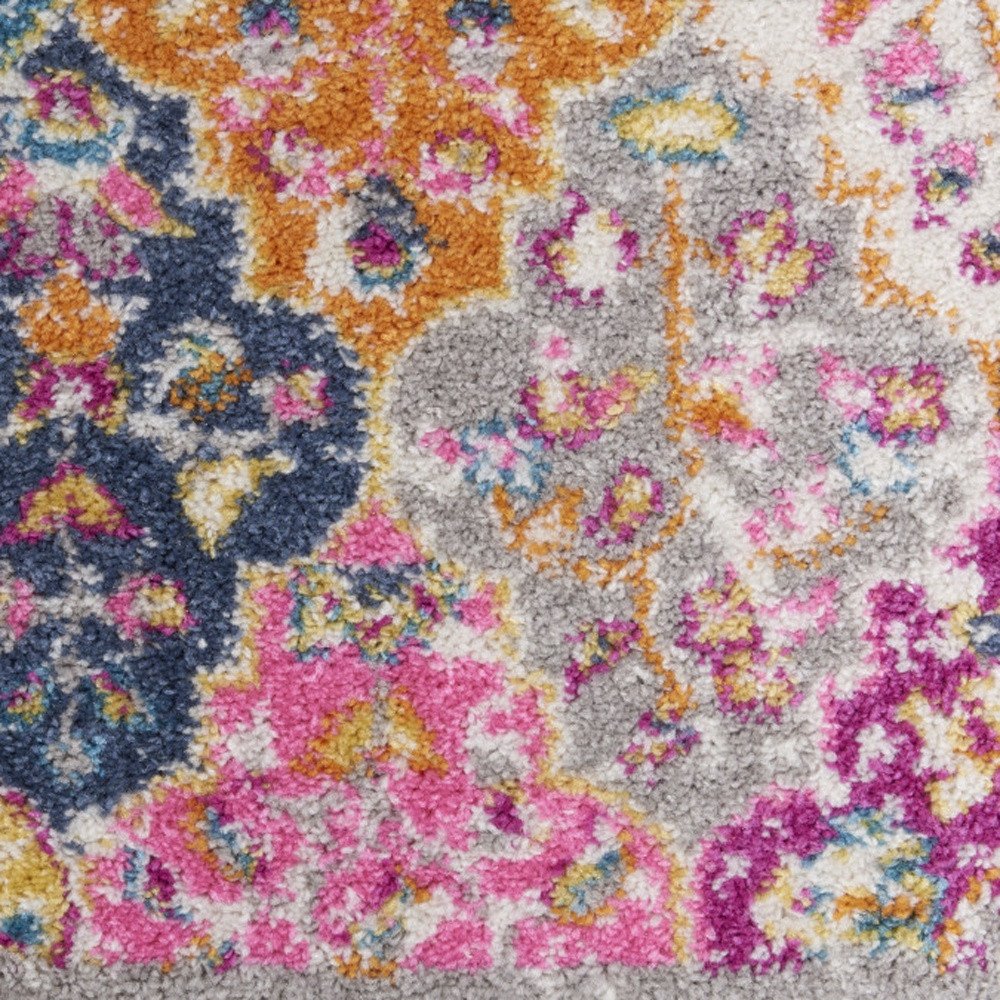 8' X 10' Gray Blue And Orange Quatrefoil Distressed Area Rug