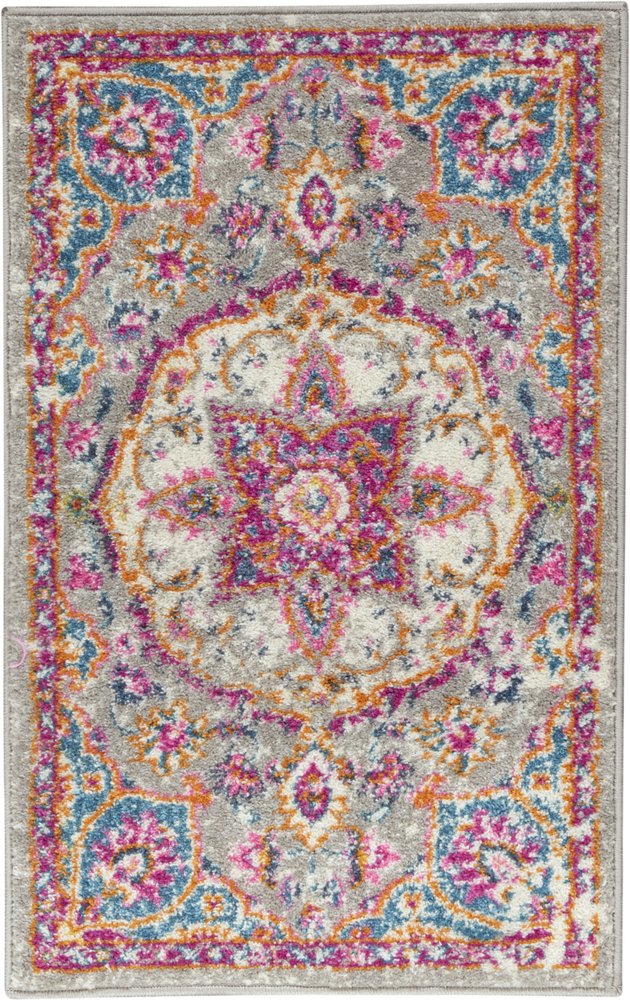 2' X 3' Gray And Ivory Medallion Area Rug