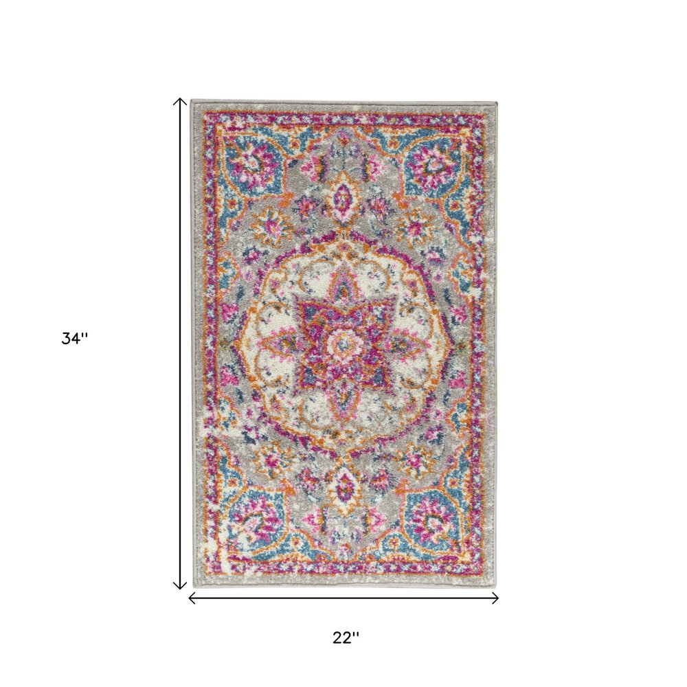 2' X 3' Gray And Ivory Medallion Area Rug