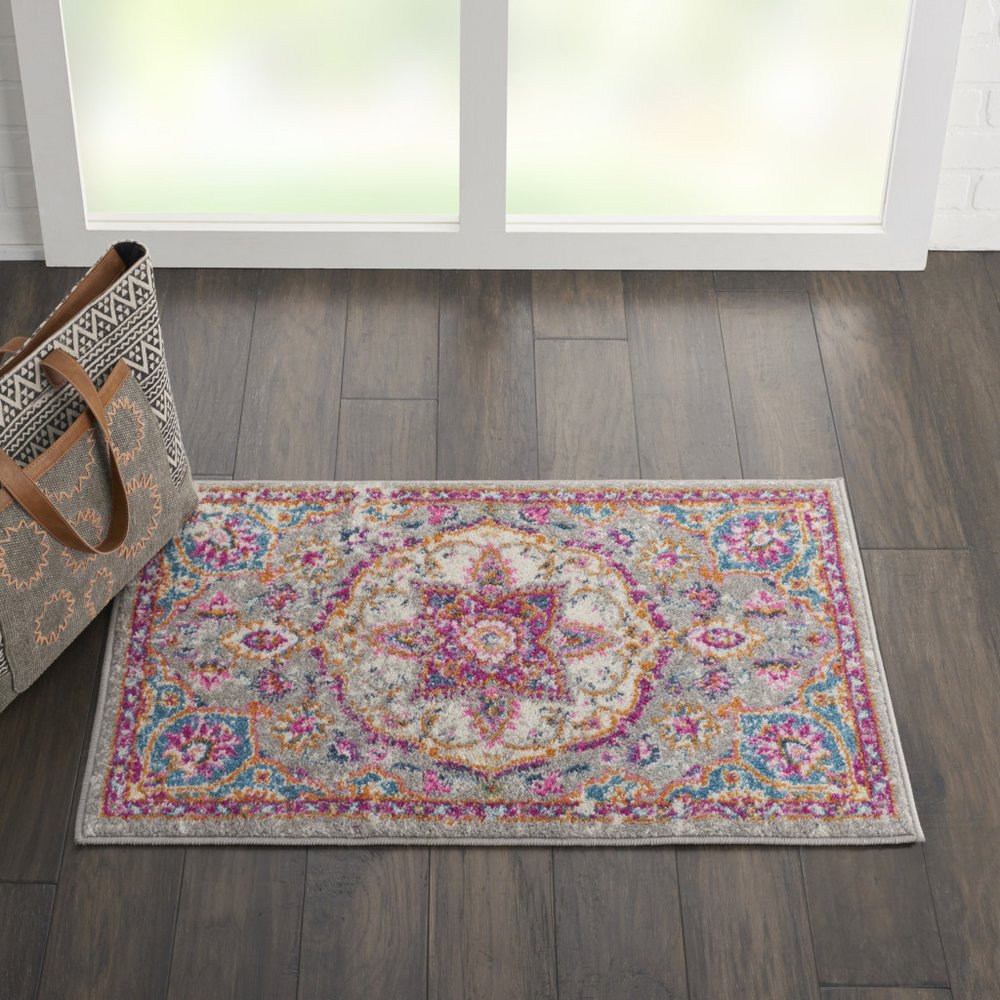 2' X 3' Gray And Ivory Medallion Area Rug