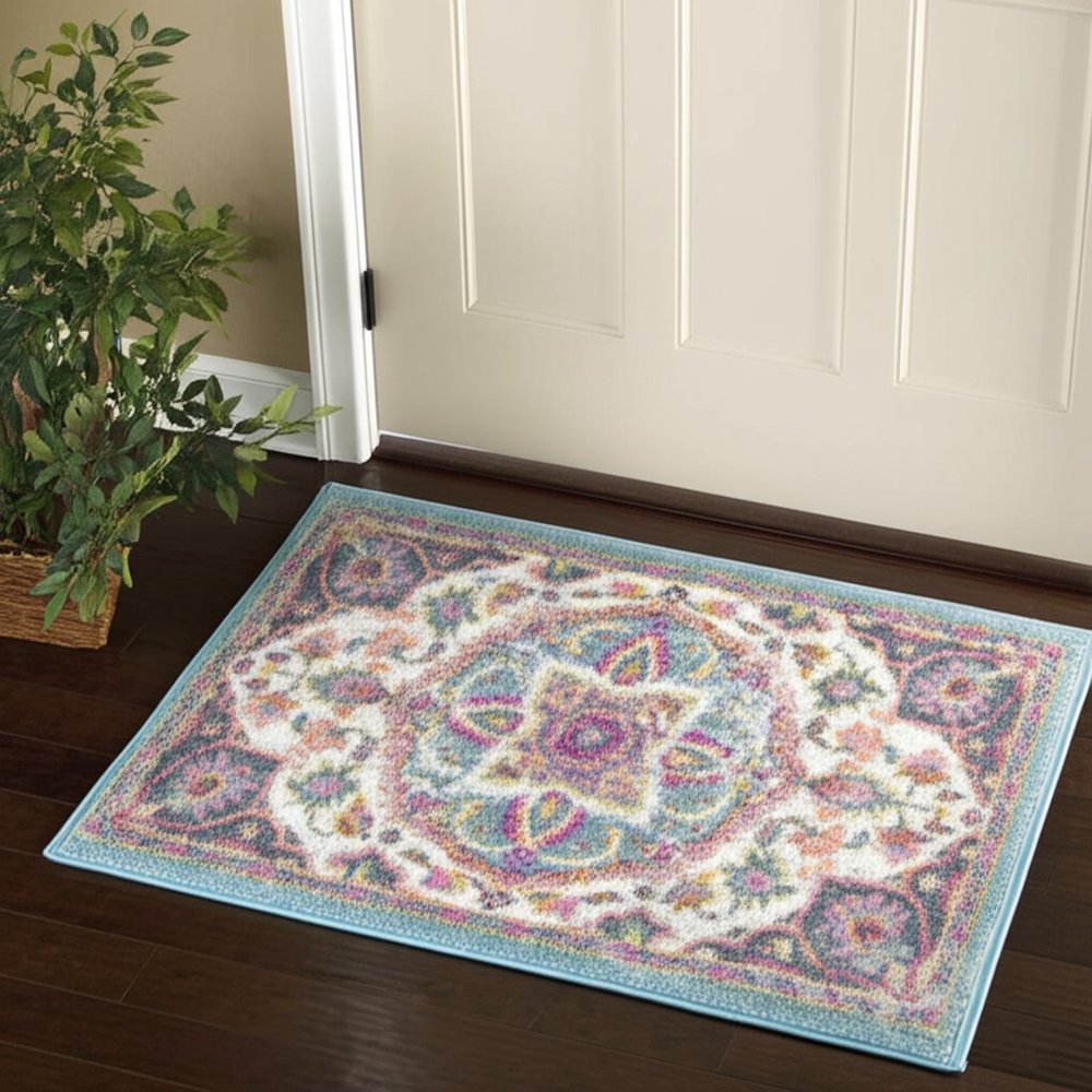 7' X 10' Ivory And Blue Medallion Area Rug