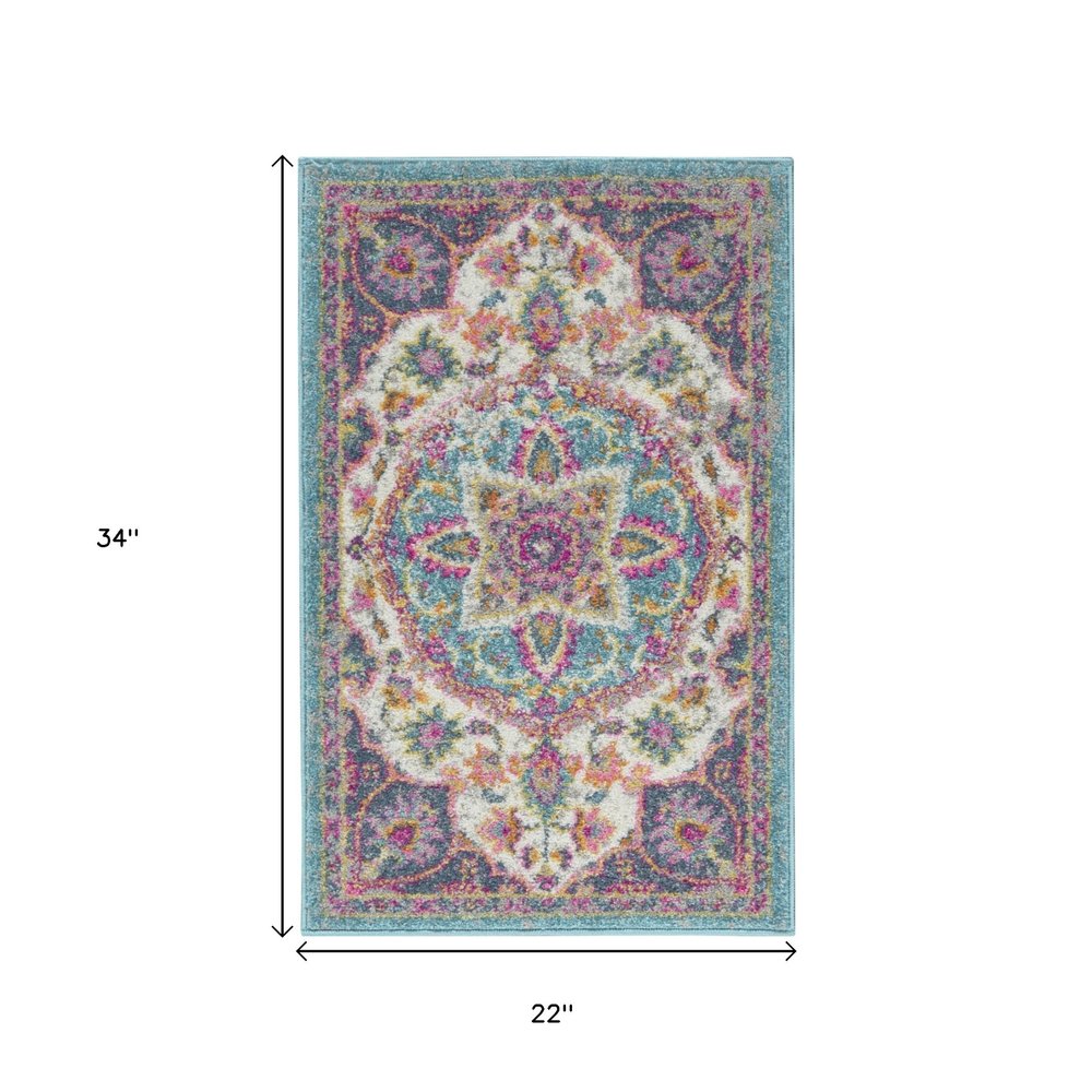 7' X 10' Ivory And Blue Medallion Area Rug