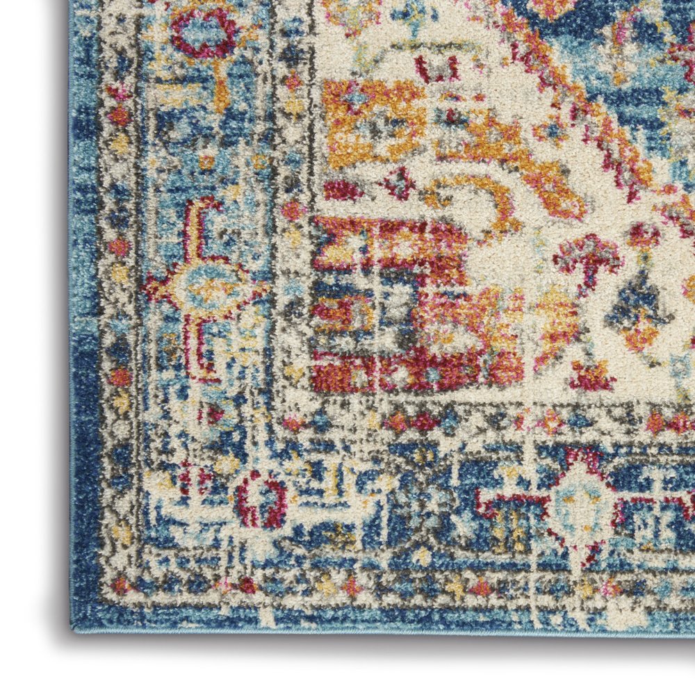 7' X 10' Ivory And Blue Oriental Distressed Area Rug
