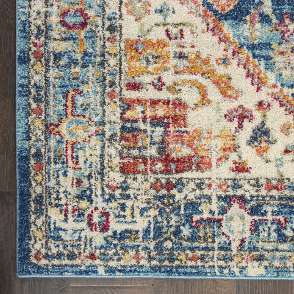 7' X 10' Ivory And Blue Oriental Distressed Area Rug