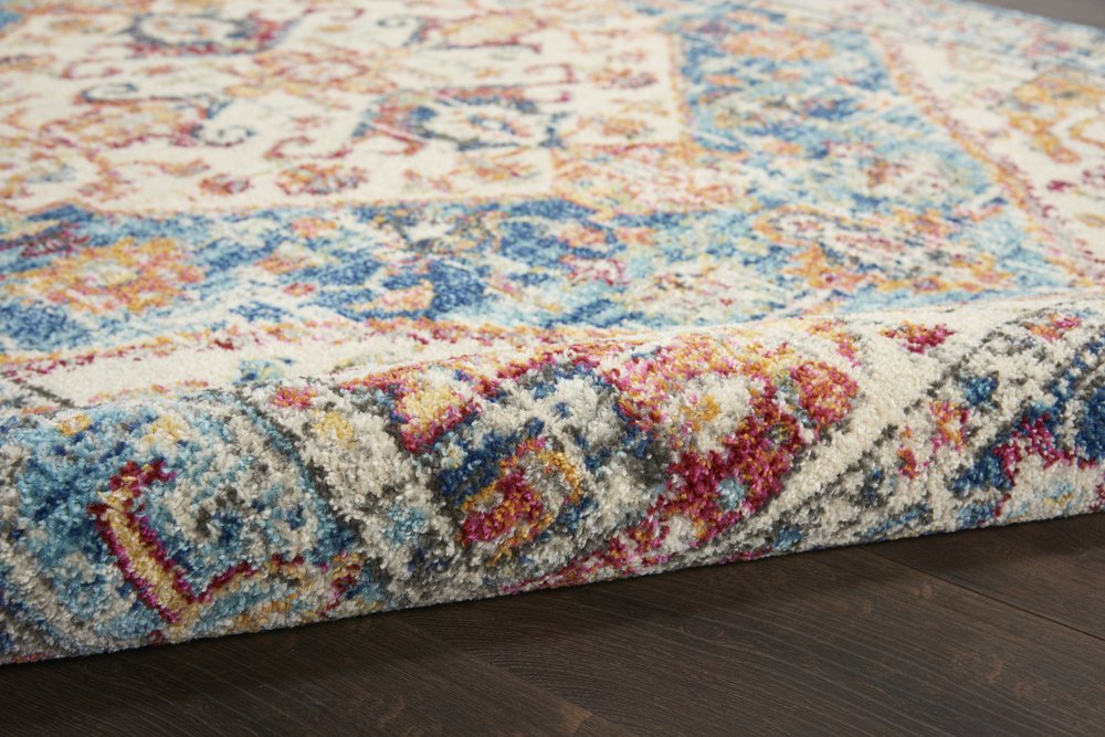 7' X 10' Ivory And Blue Oriental Distressed Area Rug