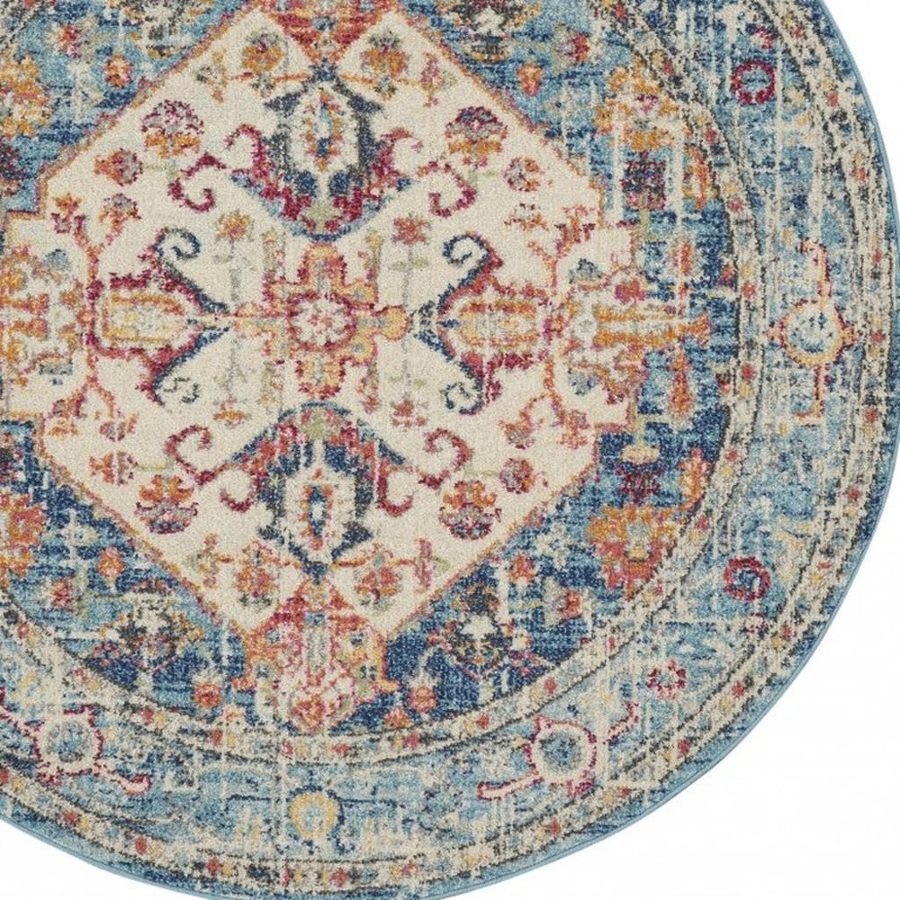 7' X 10' Ivory And Blue Oriental Distressed Area Rug