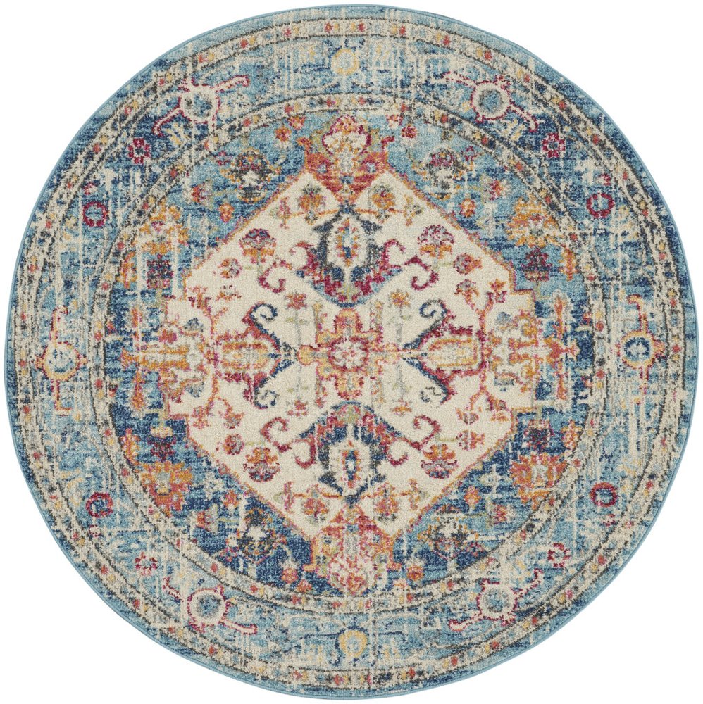 7' X 10' Ivory And Blue Oriental Distressed Area Rug