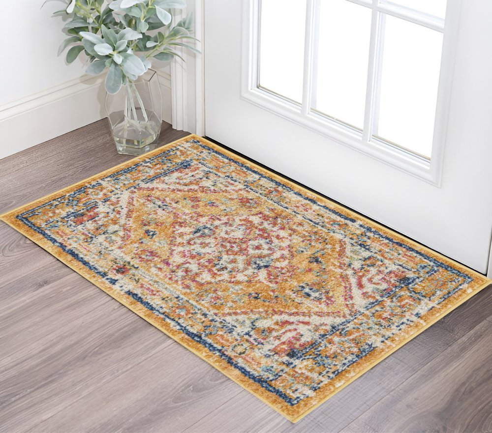 5' X 7' Yellow And Ivory Floral Medallion Area Rug