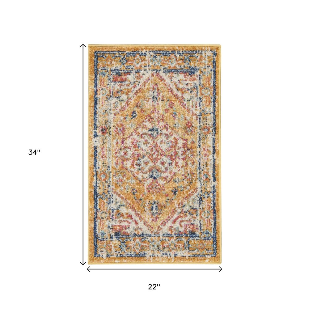 5' X 7' Yellow And Ivory Floral Medallion Area Rug