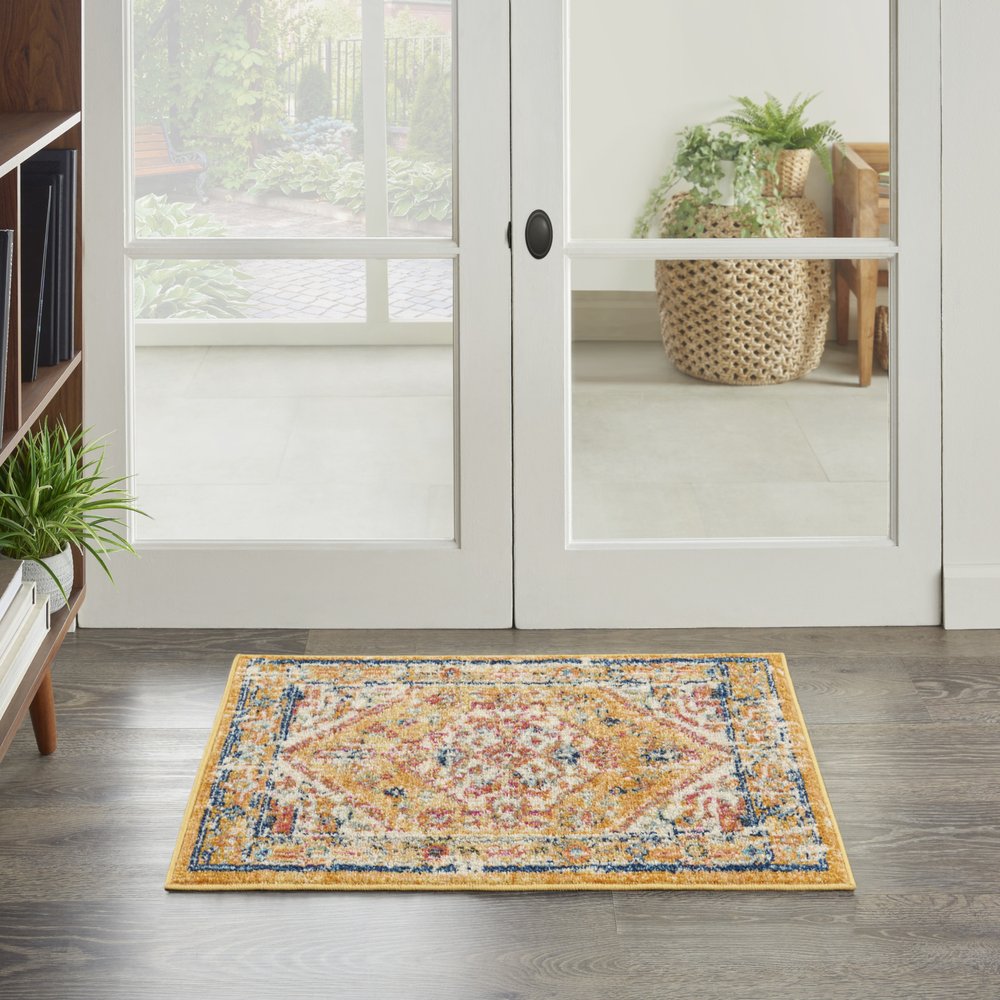 5' X 7' Yellow And Ivory Floral Medallion Area Rug