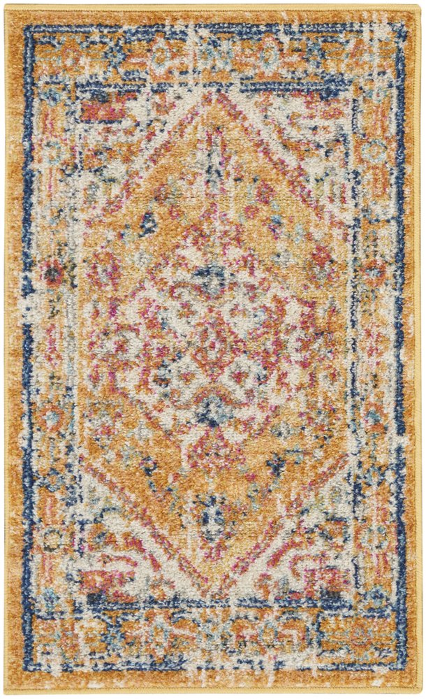 5' X 7' Yellow And Ivory Floral Medallion Area Rug