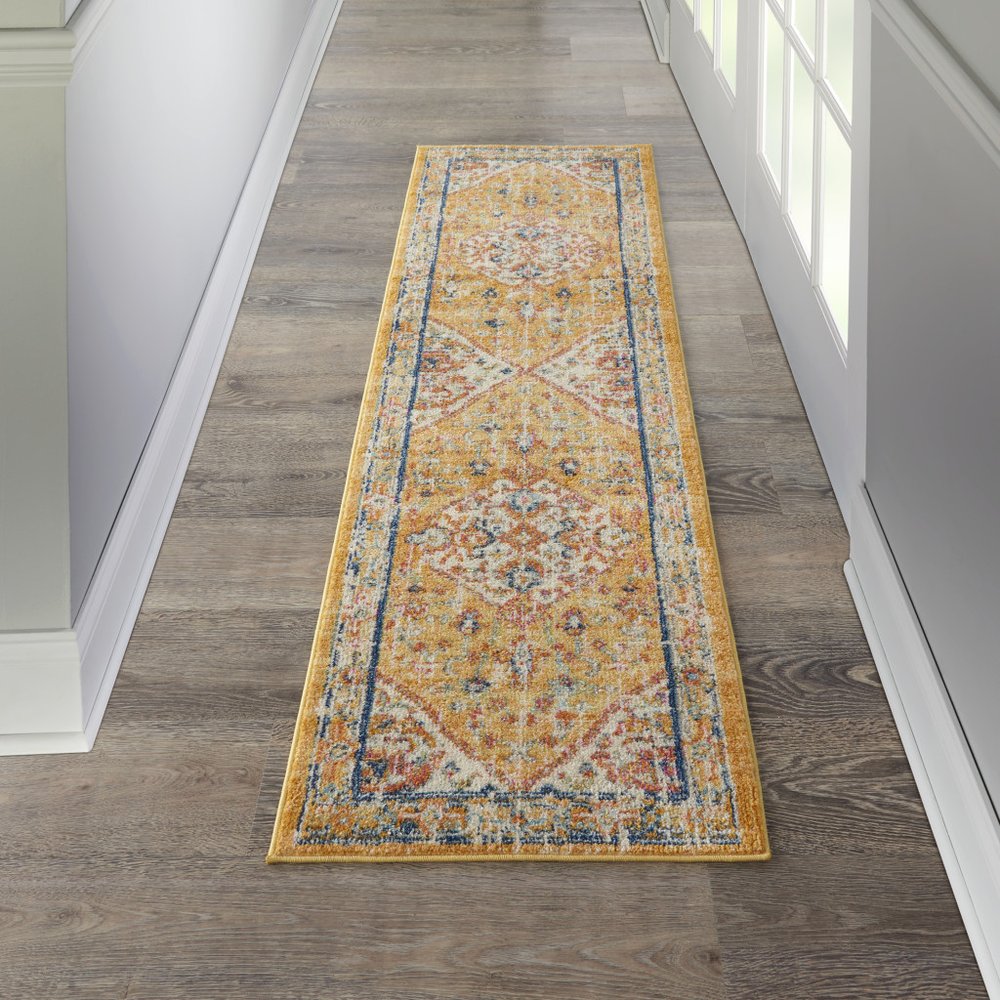 5' X 7' Yellow And Ivory Floral Medallion Area Rug