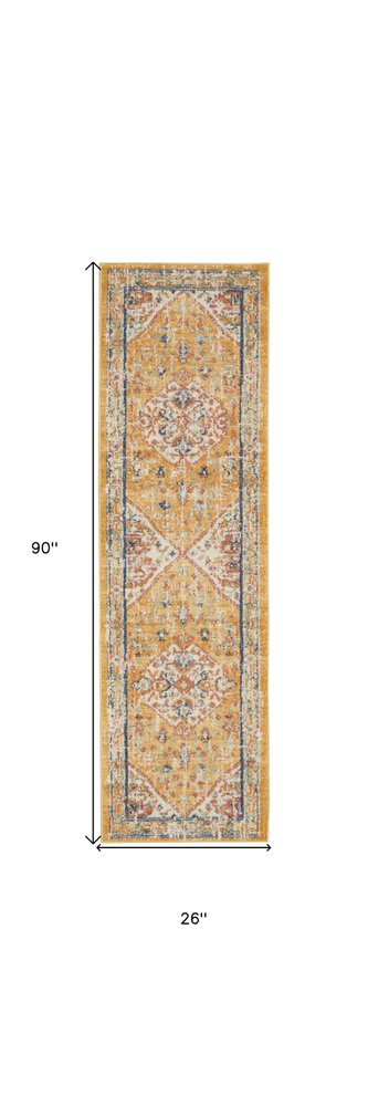 5' X 7' Yellow And Ivory Floral Medallion Area Rug