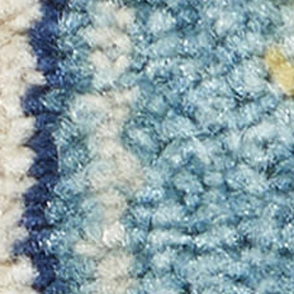 6' Ivory And Blue Oriental Distressed Runner Rug