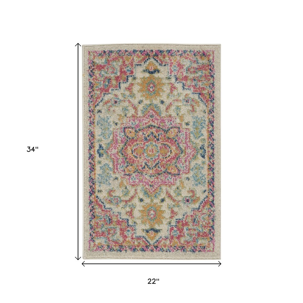 5' X 7' Pink And Ivory Southwestern Distressed Area Rug