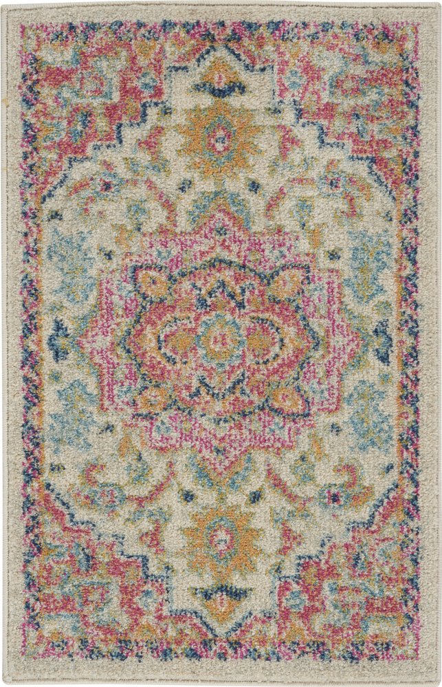 5' X 7' Pink And Ivory Southwestern Distressed Area Rug