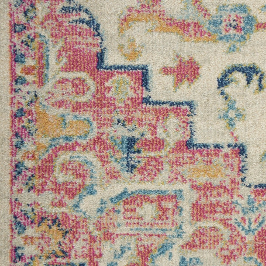 8' Pink And Ivory Southwestern Distressed Runner Rug