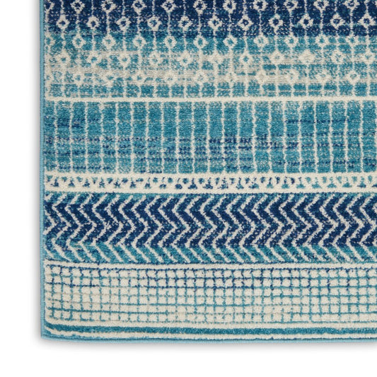 8' Navy Blue And Ivory Southwestern Runner Rug