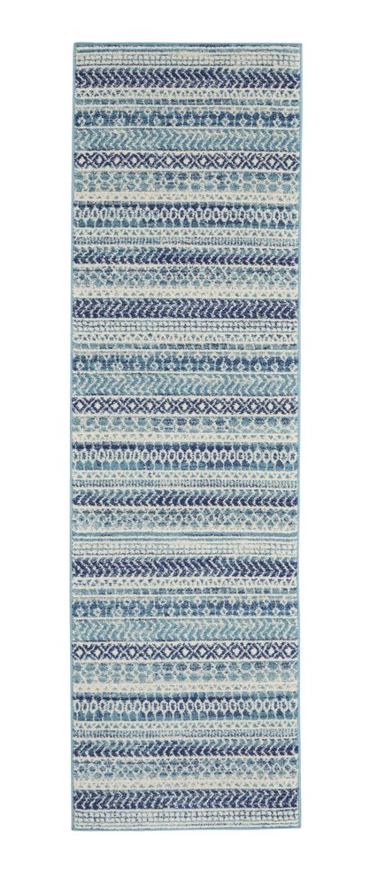 8' Navy Blue And Ivory Southwestern Runner Rug