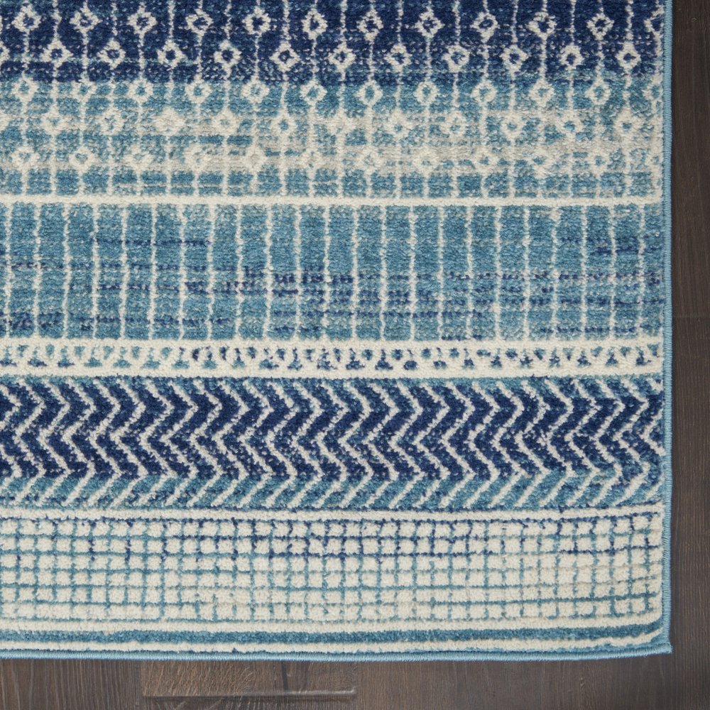 8' Navy Blue And Ivory Southwestern Runner Rug