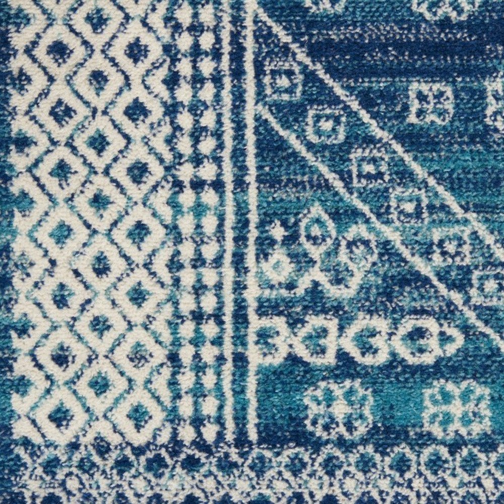 8' X 10' Navy Blue And Ivory Tribal Area Rug