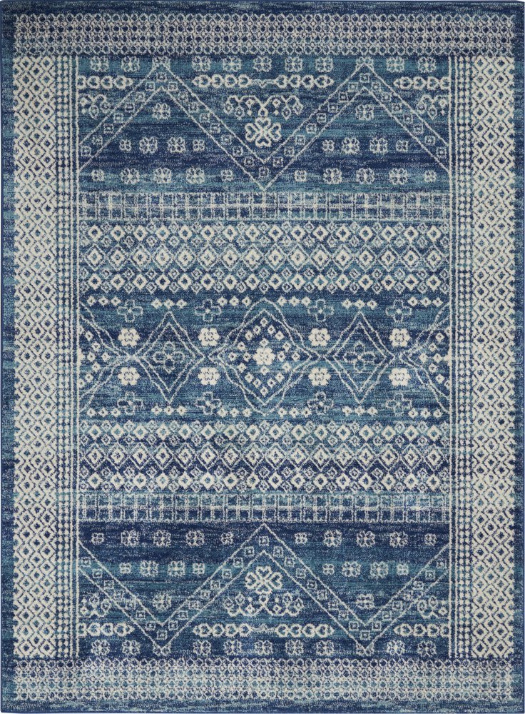 8' X 10' Navy Blue And Ivory Tribal Area Rug