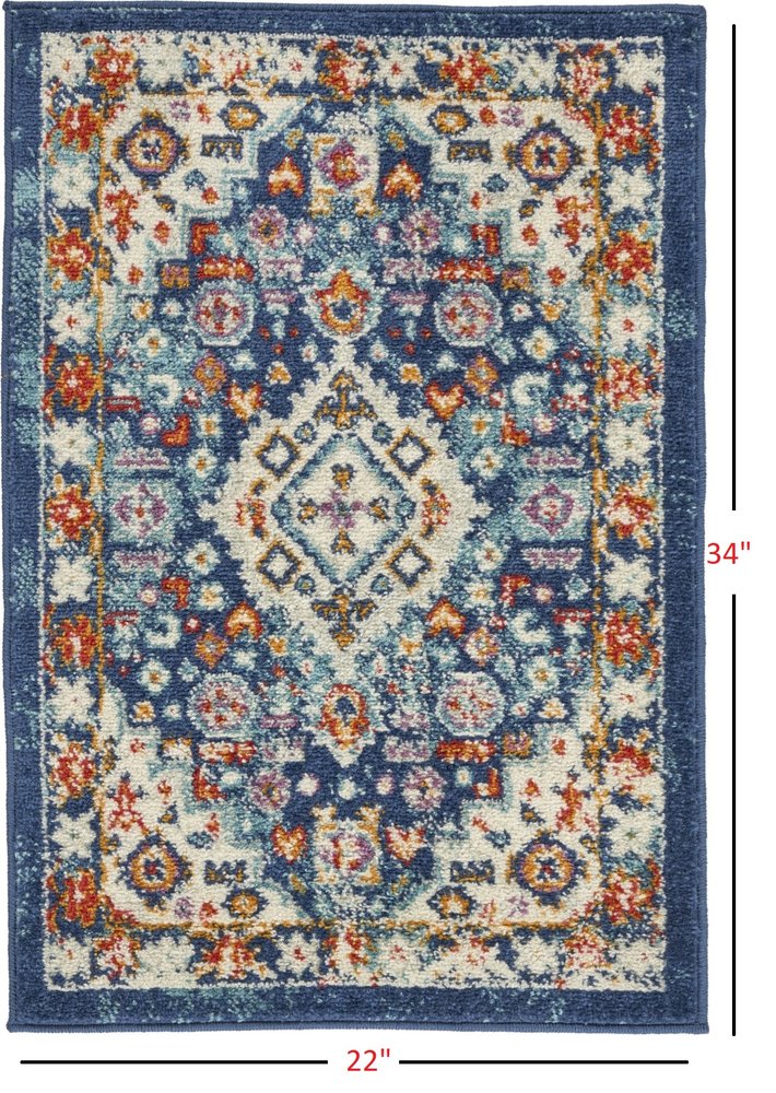 2' X 3' Blue And Ivory Medallion Area Rug