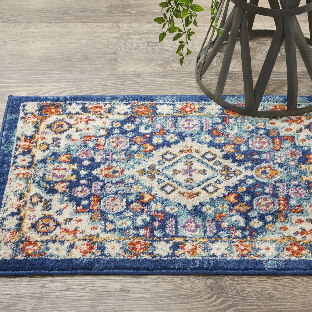 2' X 3' Blue And Ivory Medallion Area Rug