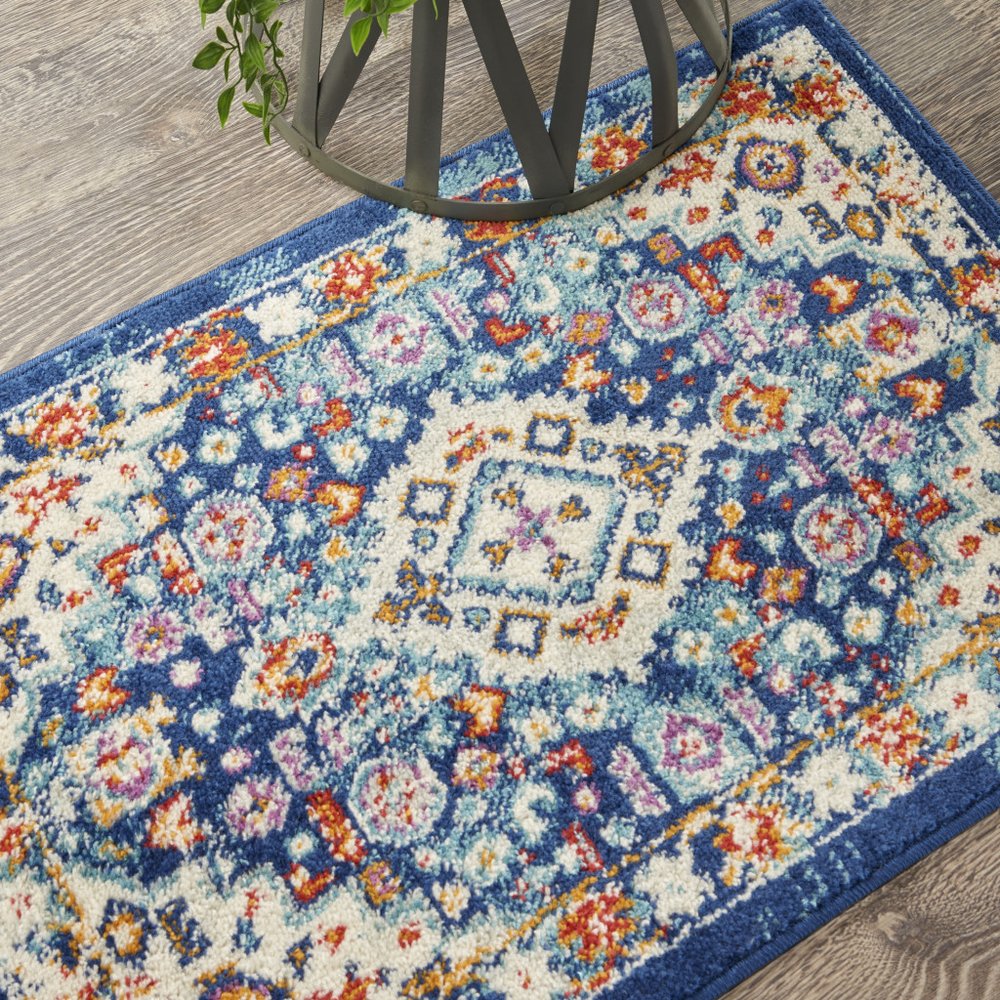 2' X 3' Blue And Ivory Medallion Area Rug