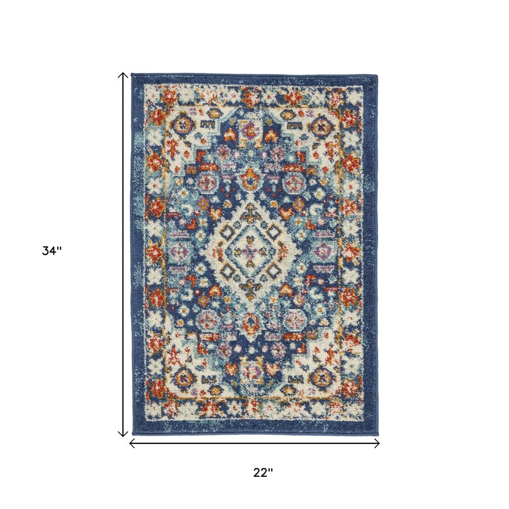 2' X 3' Blue And Ivory Medallion Area Rug