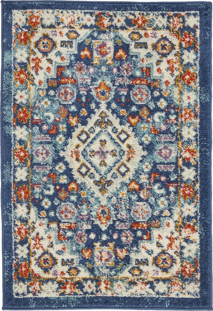 2' X 3' Blue And Ivory Medallion Area Rug
