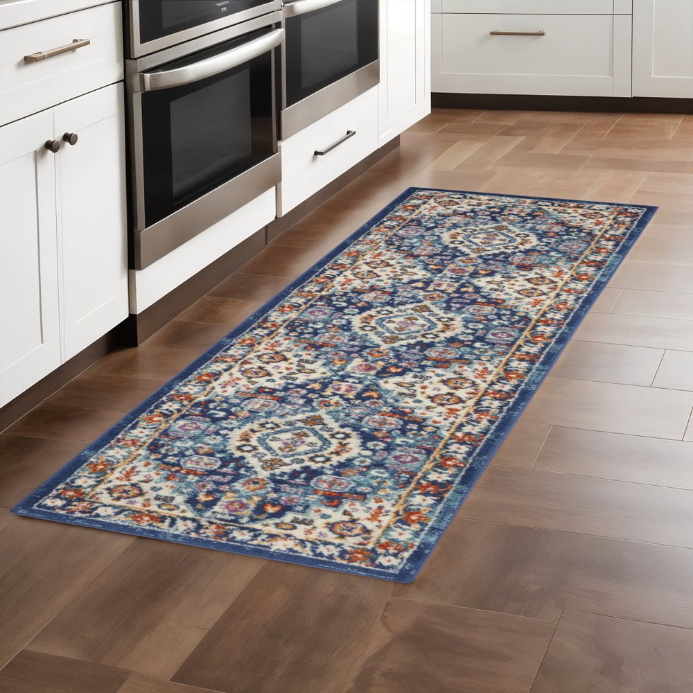 2' X 3' Blue And Ivory Medallion Area Rug