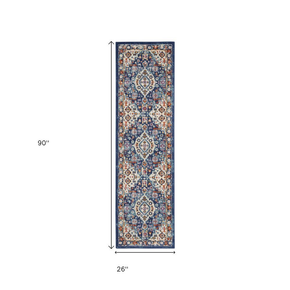 2' X 3' Blue And Ivory Medallion Area Rug