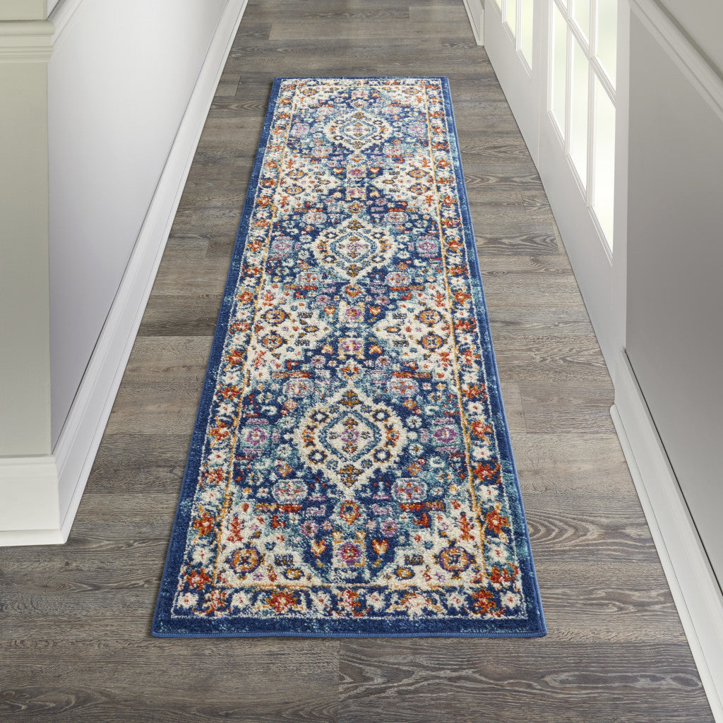 2' X 3' Blue And Ivory Medallion Area Rug