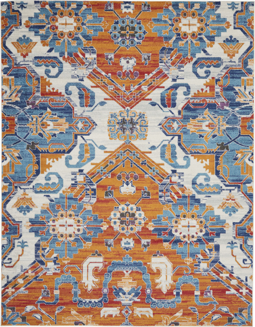 5' X 7' Orange And Ivory Floral Power Loom Area Rug