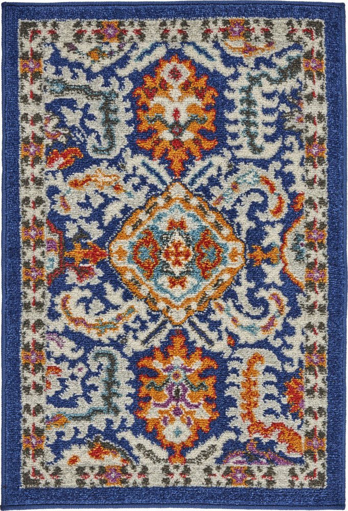 2' X 3' Blue And Ivory Oriental Area Rug