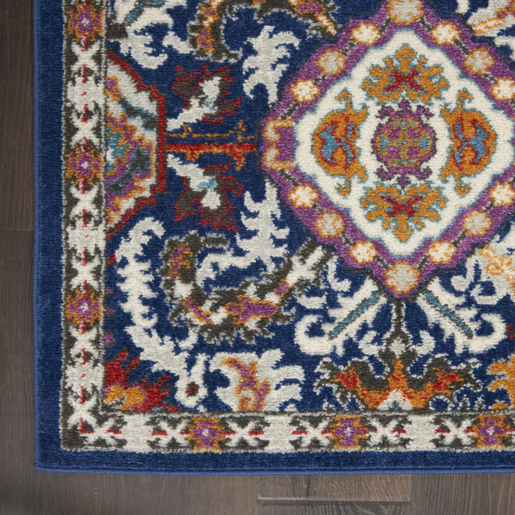 2' X 3' Blue And Ivory Oriental Area Rug