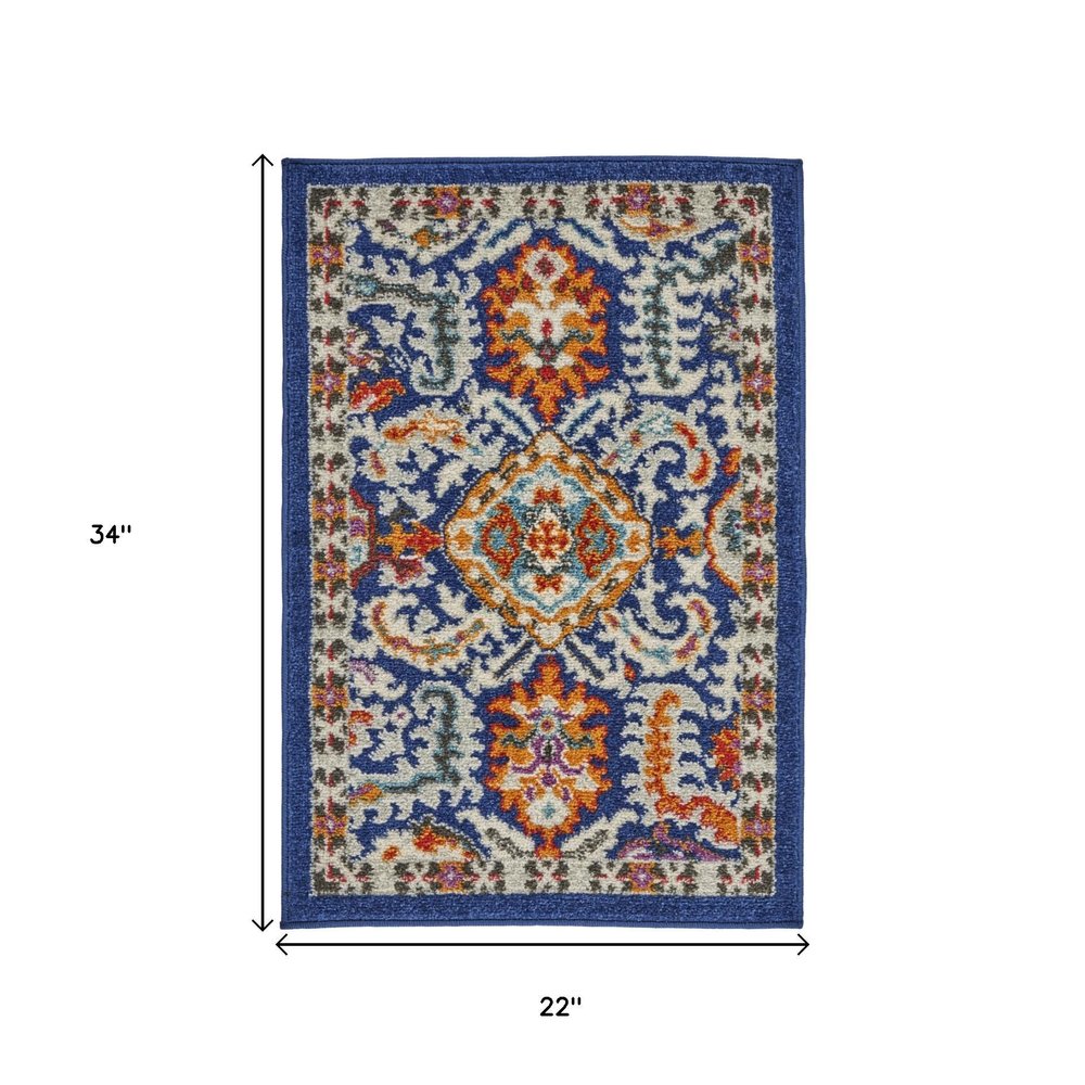2' X 3' Blue And Ivory Oriental Area Rug